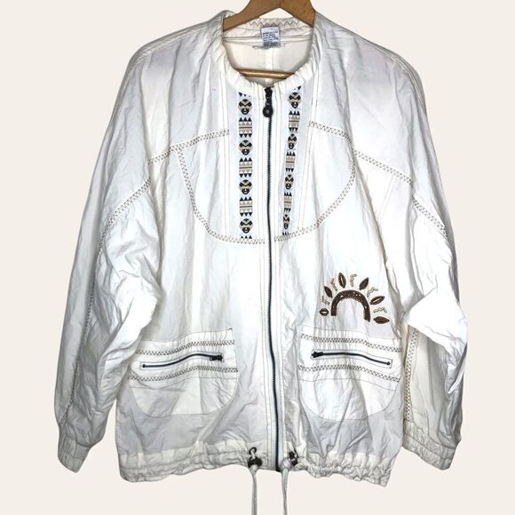 LAVON BY Cheerful Corp Cream aztec decorated Windbreaker - Picture 1 of 3